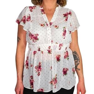 Torrid White Floral Semi Sheer Blouse Size 00